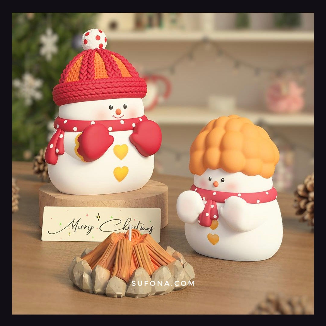 Snowman Campfire Figurine – Adorable Winter Tabletop Decoration
