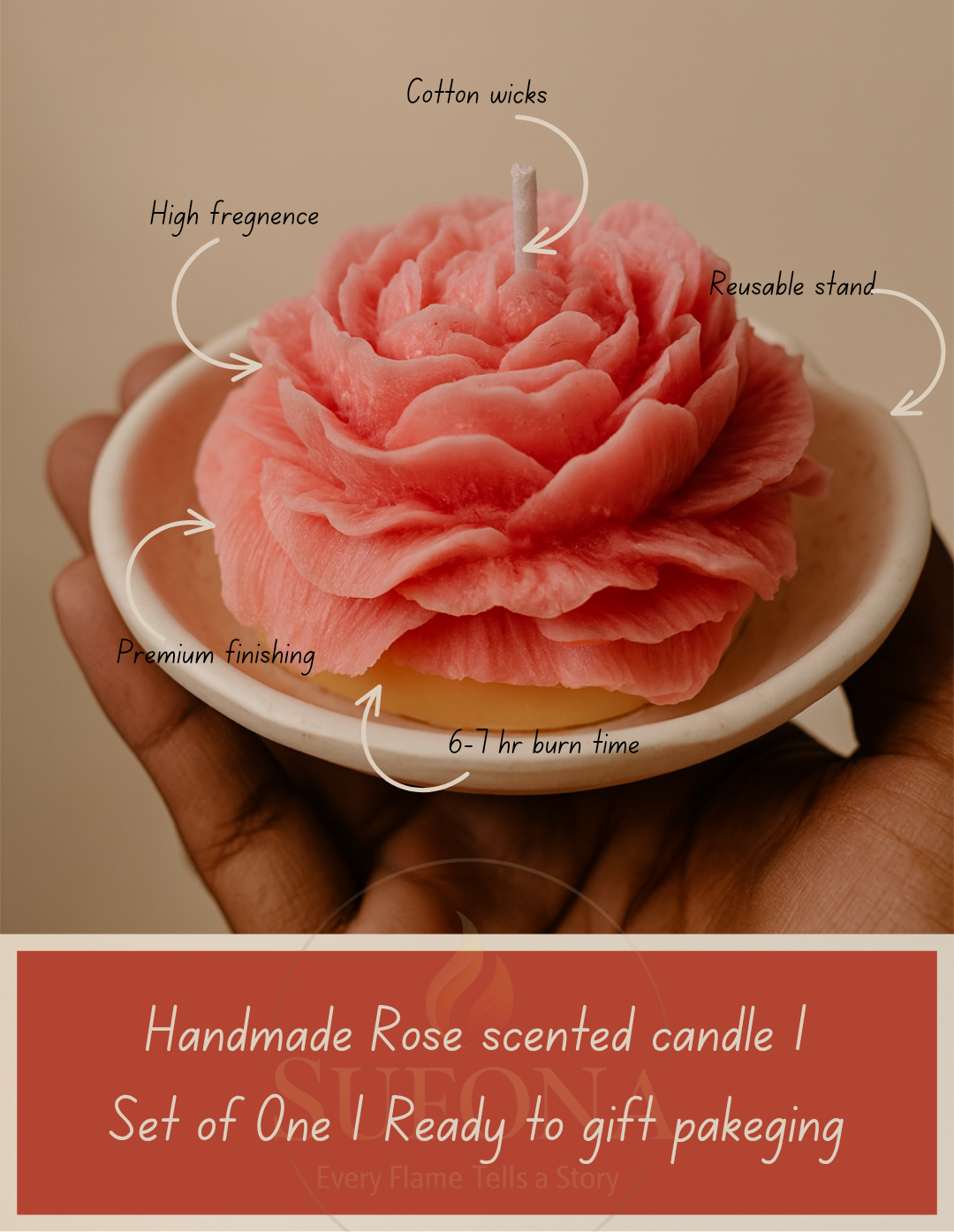 Handmade Rose Pink Scented Candle | Single Piece | Luxury Floral Wax Candle for Gifting & Home Décor
