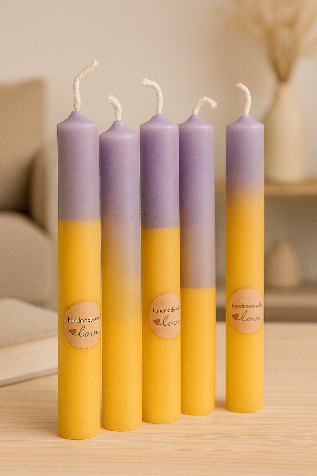 Handmade Taper Candles – Purple & Yellow Gradient Decorative Set of 5 | Sufona Candles