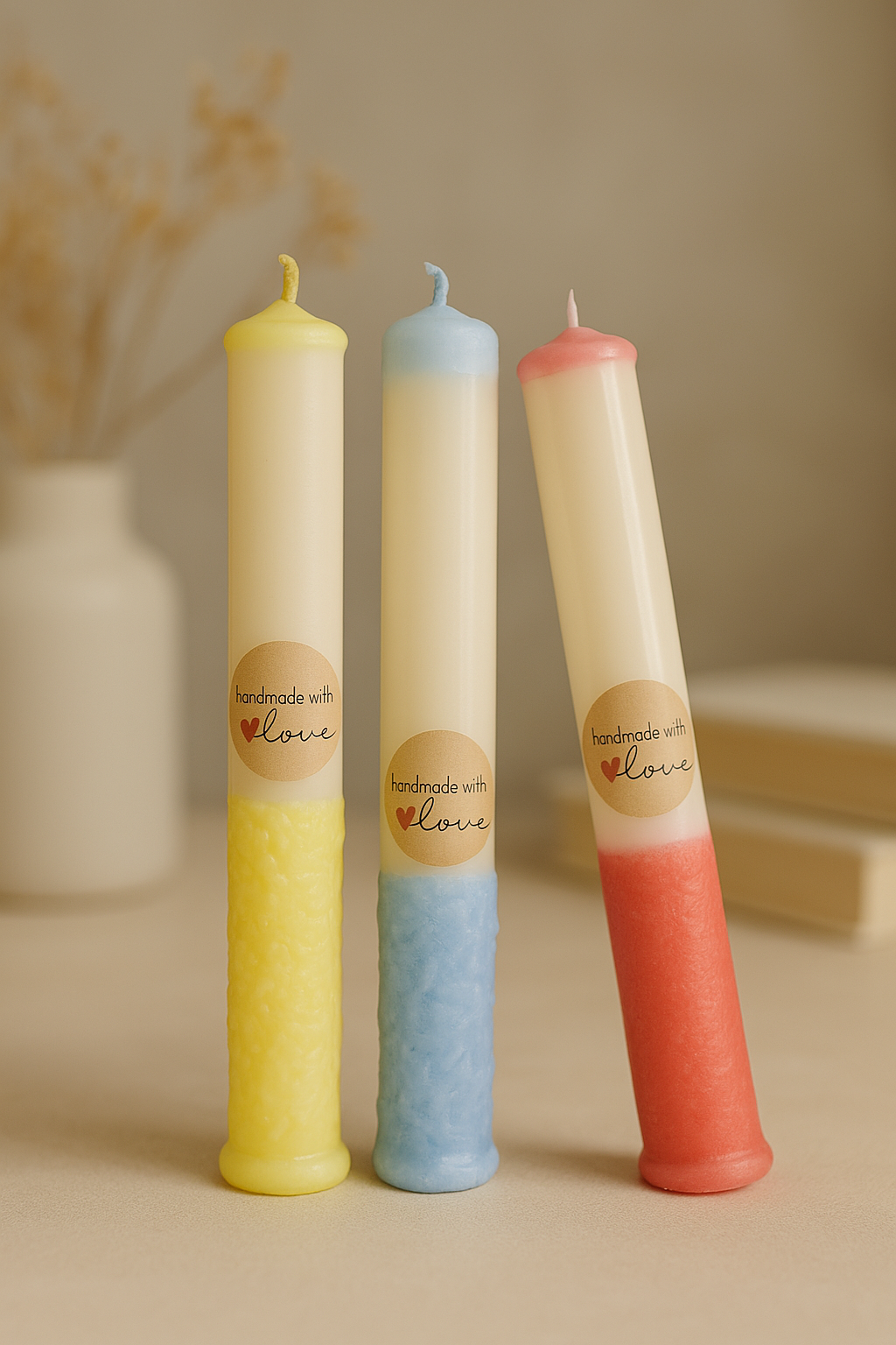 Color Dipped Decorative Taper Candles – Set of 3