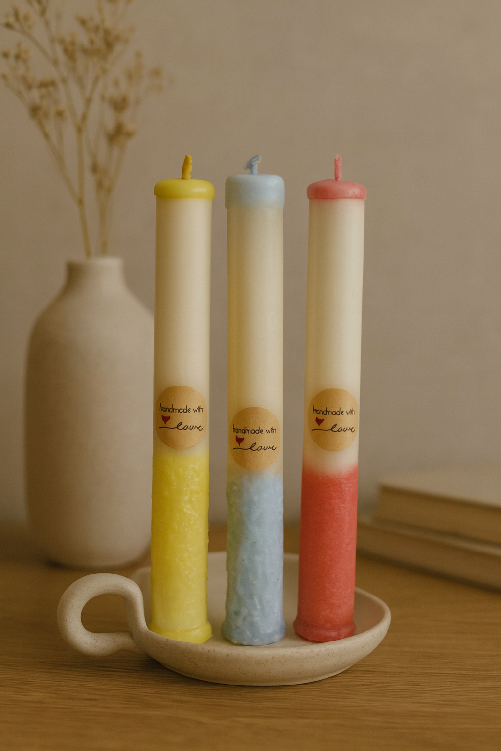 Color Dipped Decorative Taper Candles – Set of 3