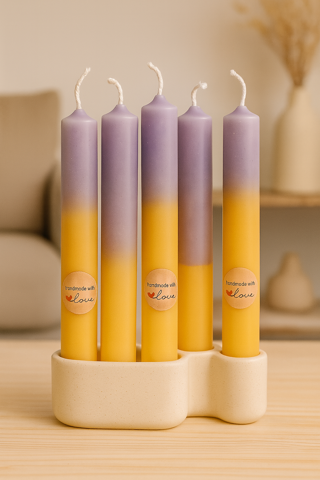 Handmade Taper Candles – Purple & Yellow Gradient Decorative Set of 5 | Sufona Candles