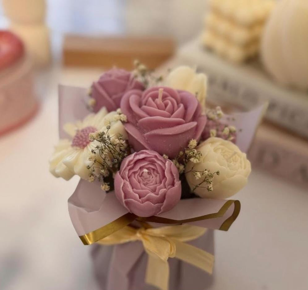 Handmade Floral Bouquet Candle | Scented Rose & Peony Gift Candle | Home Decor & Festive Gifting